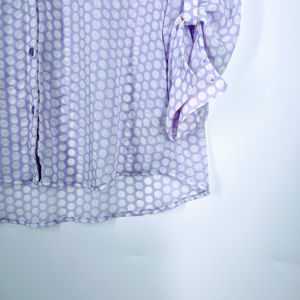 Kut from the Kloth Womens XL Lavender Polka Dot‎ Roll Tab Sleeve Blouse Purple - Picture 6 of 15